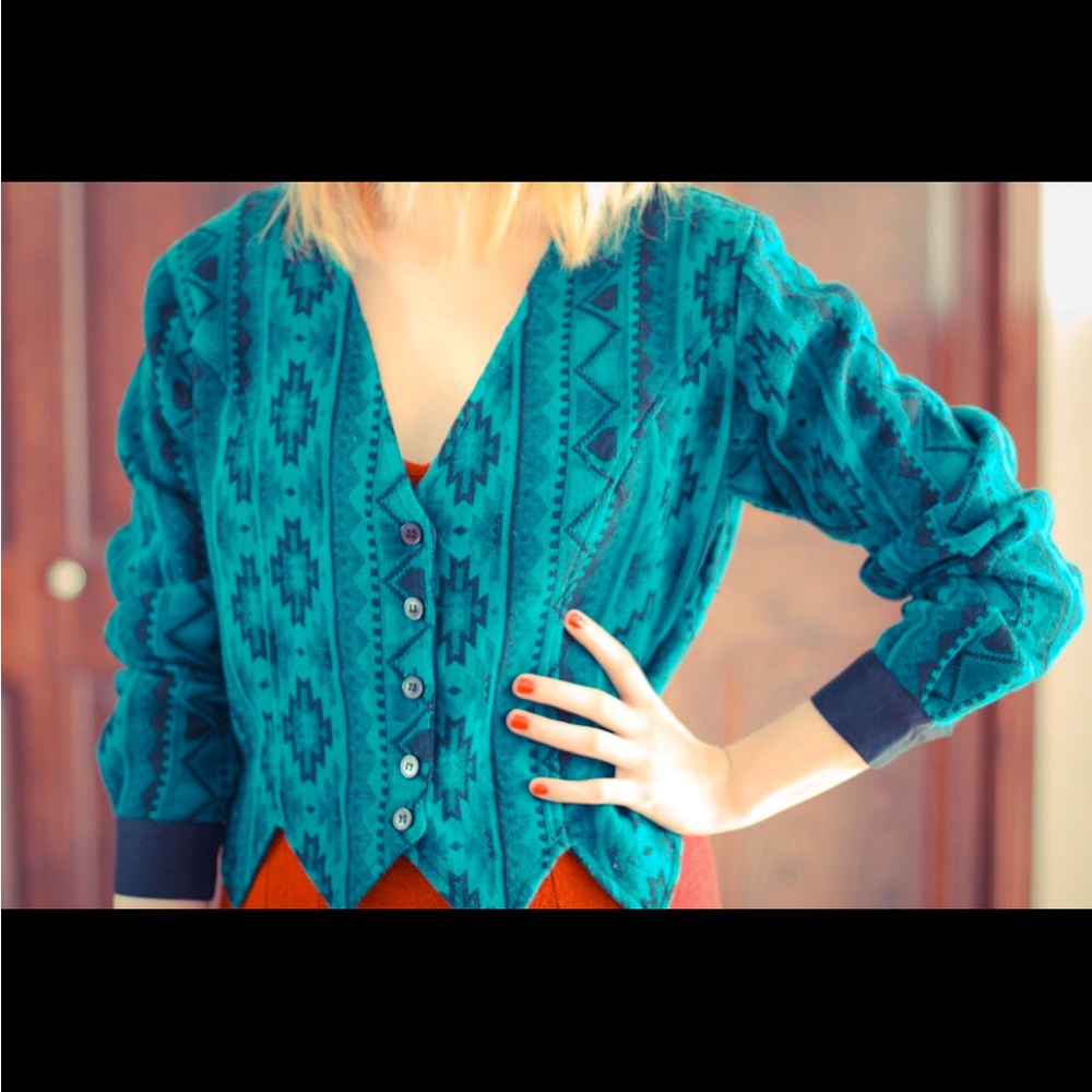 VINTAGE tribal print turquoise jacket
